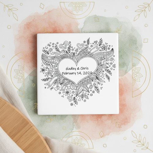 Boho heart ceramic tile background